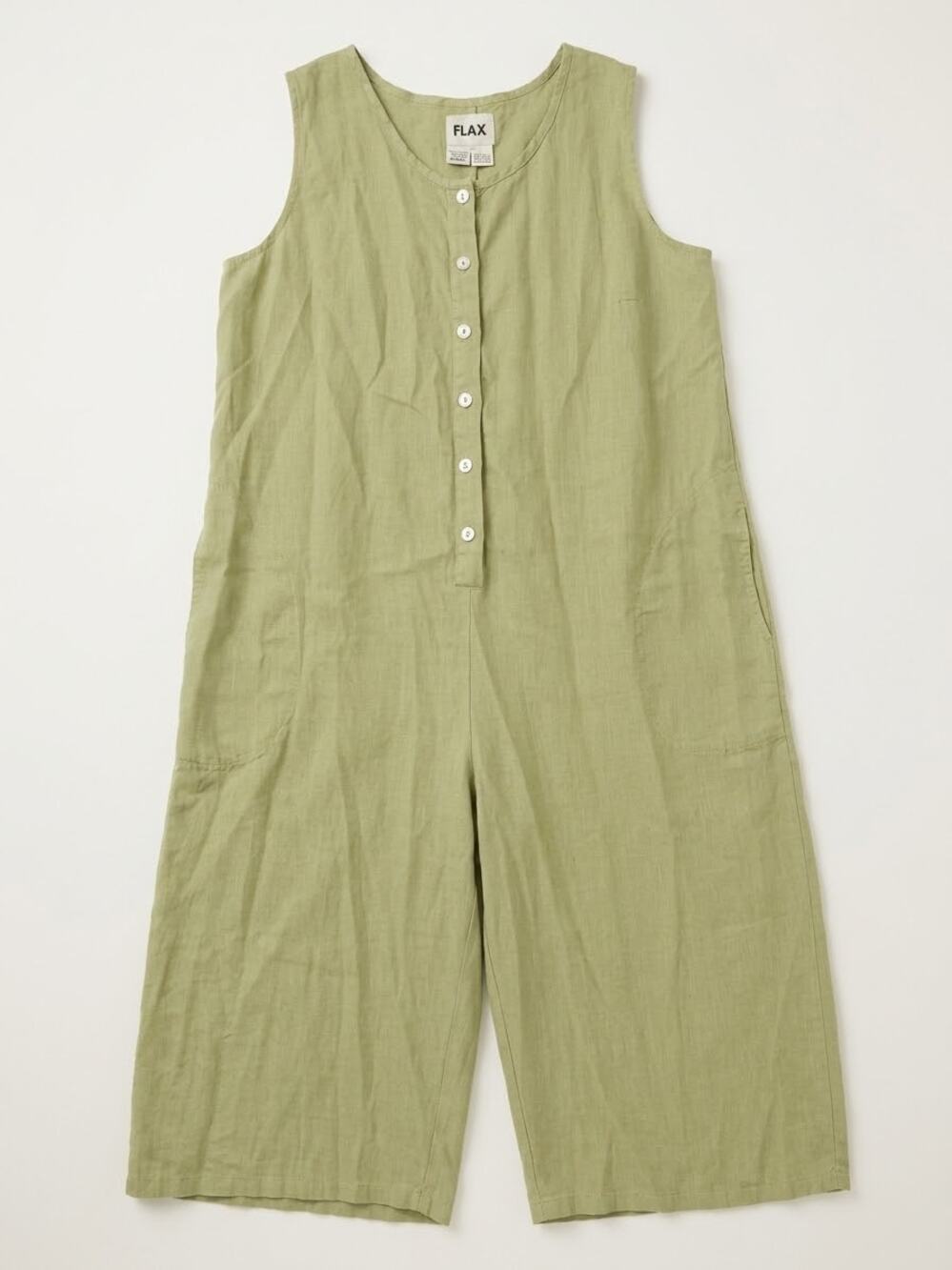 FLAX 100% Linen Wide Leg Jumpsuit Large Sage Green Lagenlook